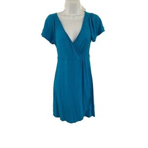 Banana Republic Womens Faux Wrap Dress Size PXS Blue Flutter Sleeves Stretch